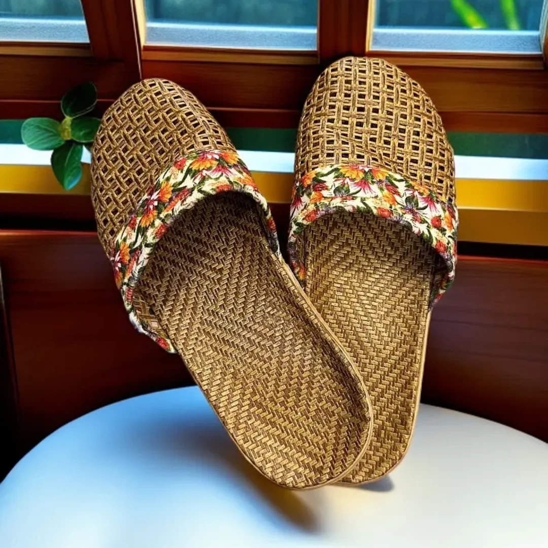 TX27夏季编织室内家用防滑家居藤草拖鞋家居包头男女亚麻