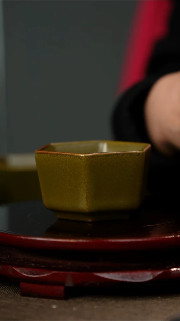 柴烧 窑变 黄金釉 支钉烧 六方杯 大师亲签底款