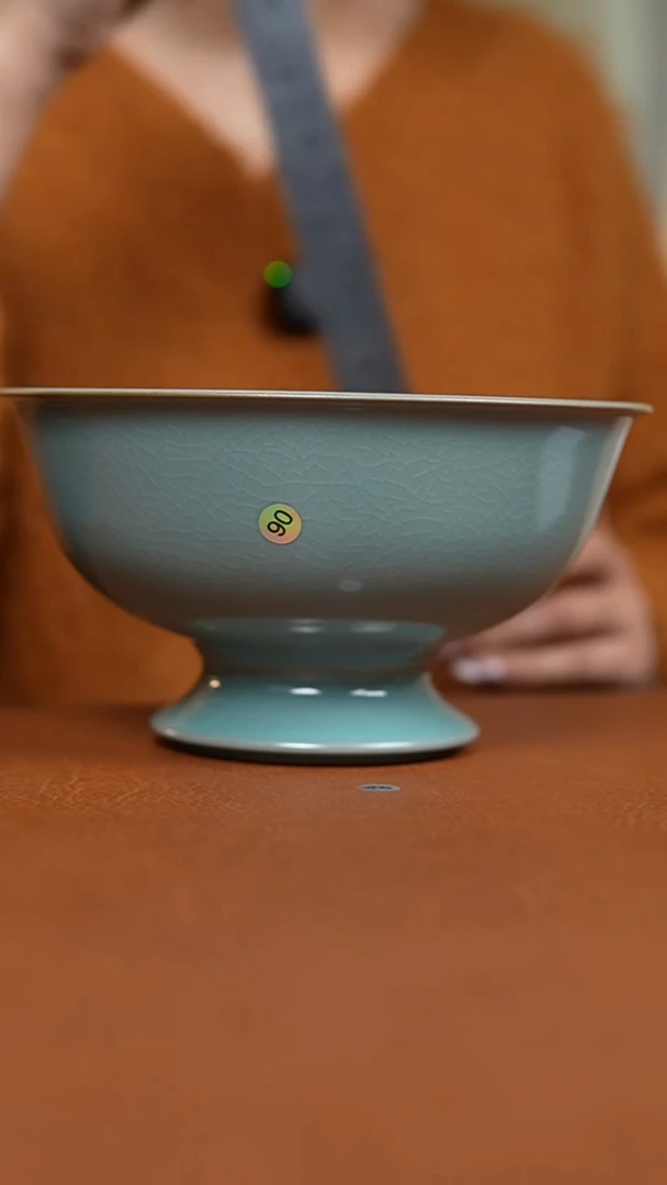 瓷片仿古天青高足碗90