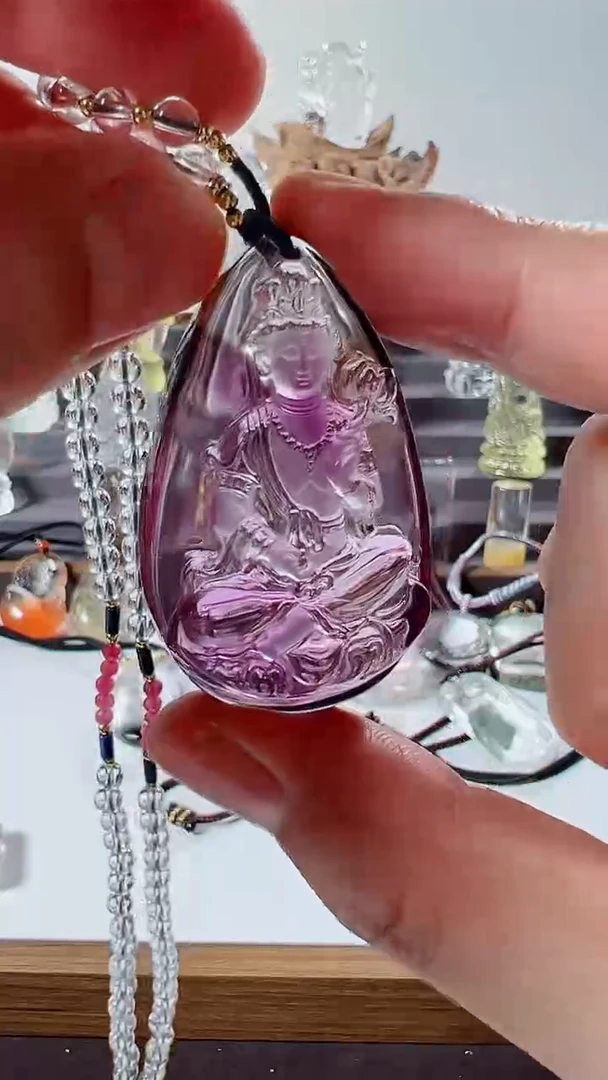 吊坠(不含链)未镶嵌水晶观音紫超七天然水晶吊坠