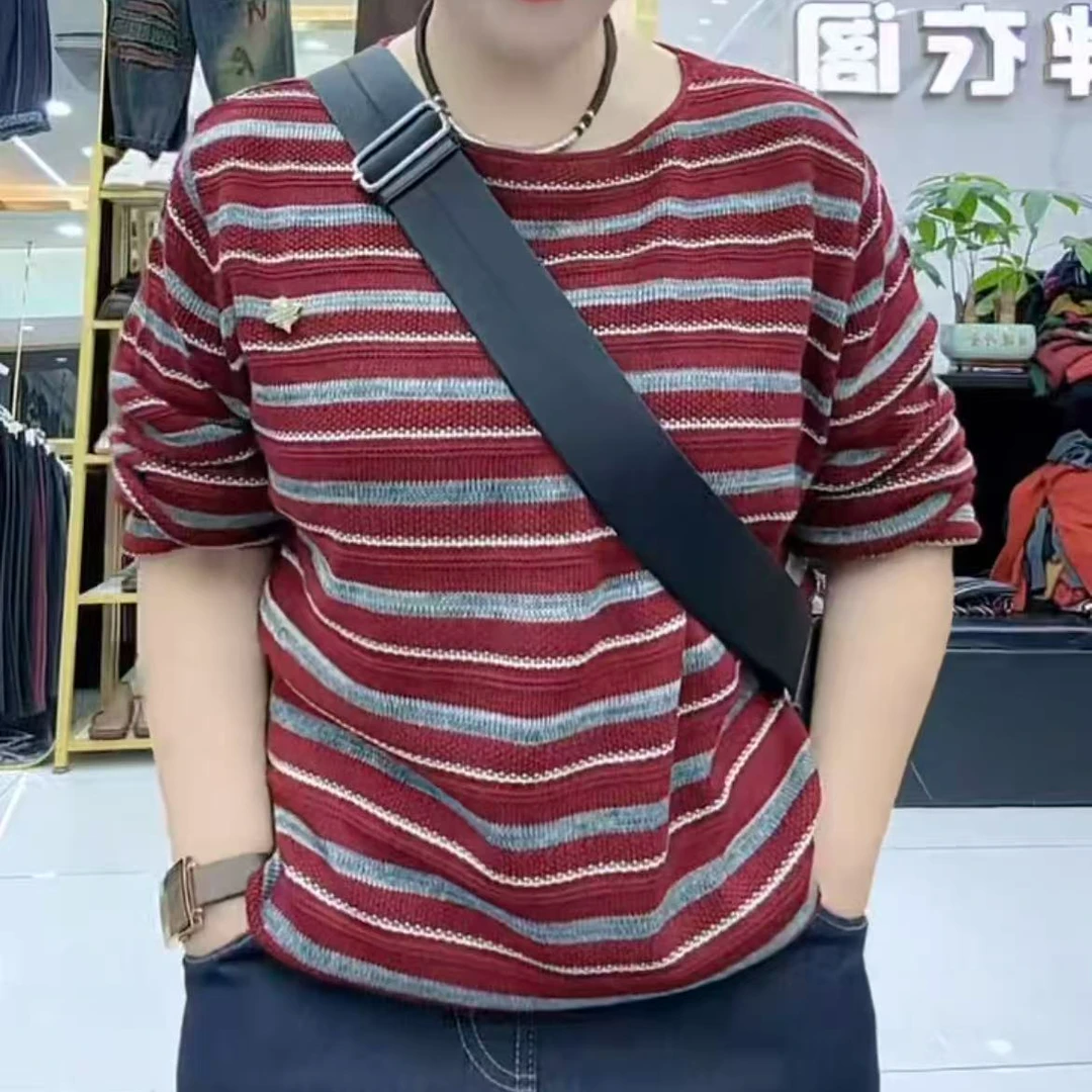 女士秋季针织毛针织衫固色打底时尚条纹显瘦宽松套头款圆领