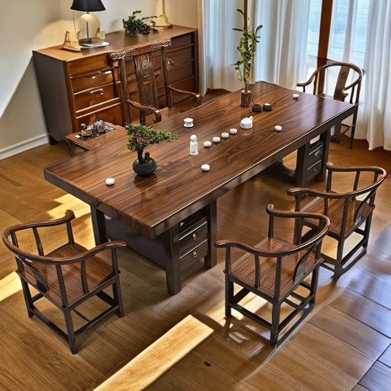 新中式实木茶桌椅组合现代简约轻奢抽屉客厅茶台茶室桌子一体