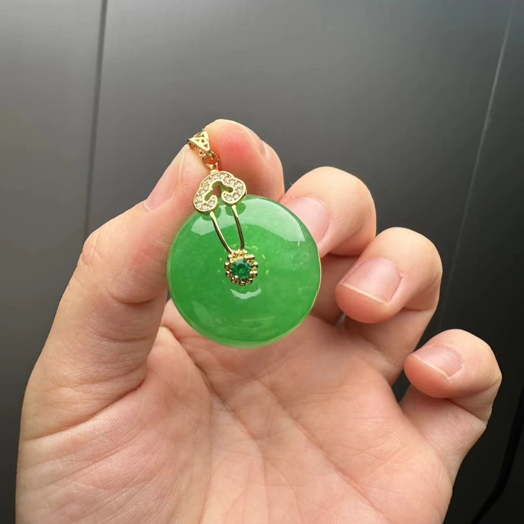 翡翠祥云14k平安扣吊坠
