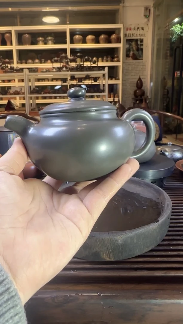 钦州坭兴陶天青色仿古壶210cc