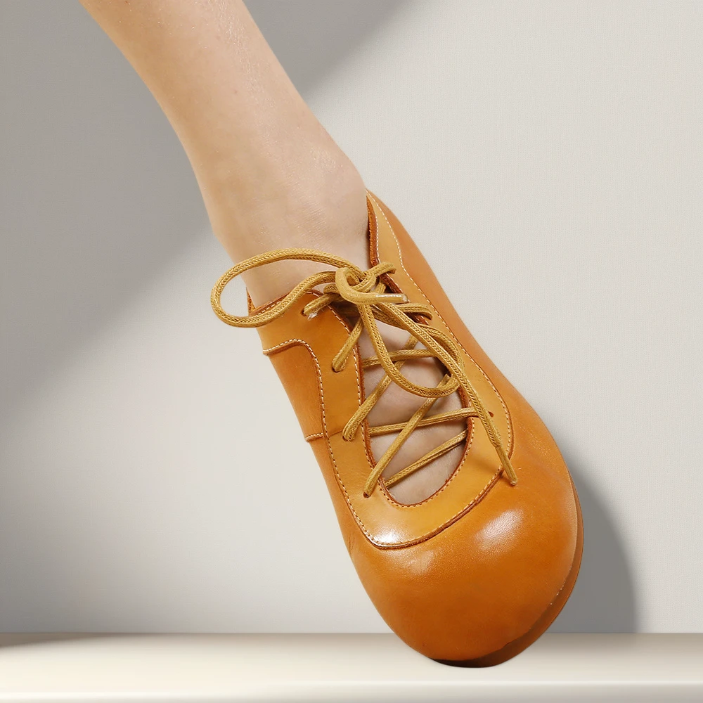 【福利款】2025年春夏新款真皮软底鞋女系带水洗牛皮舒适四季单鞋子