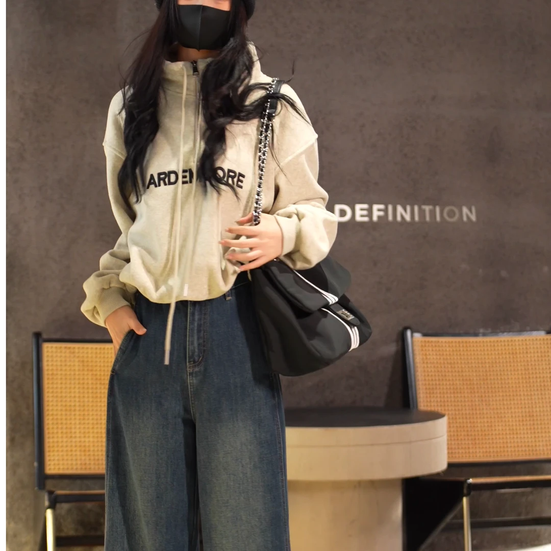 秋冬新款时尚百搭宽松加绒刺绣字母卫衣1017