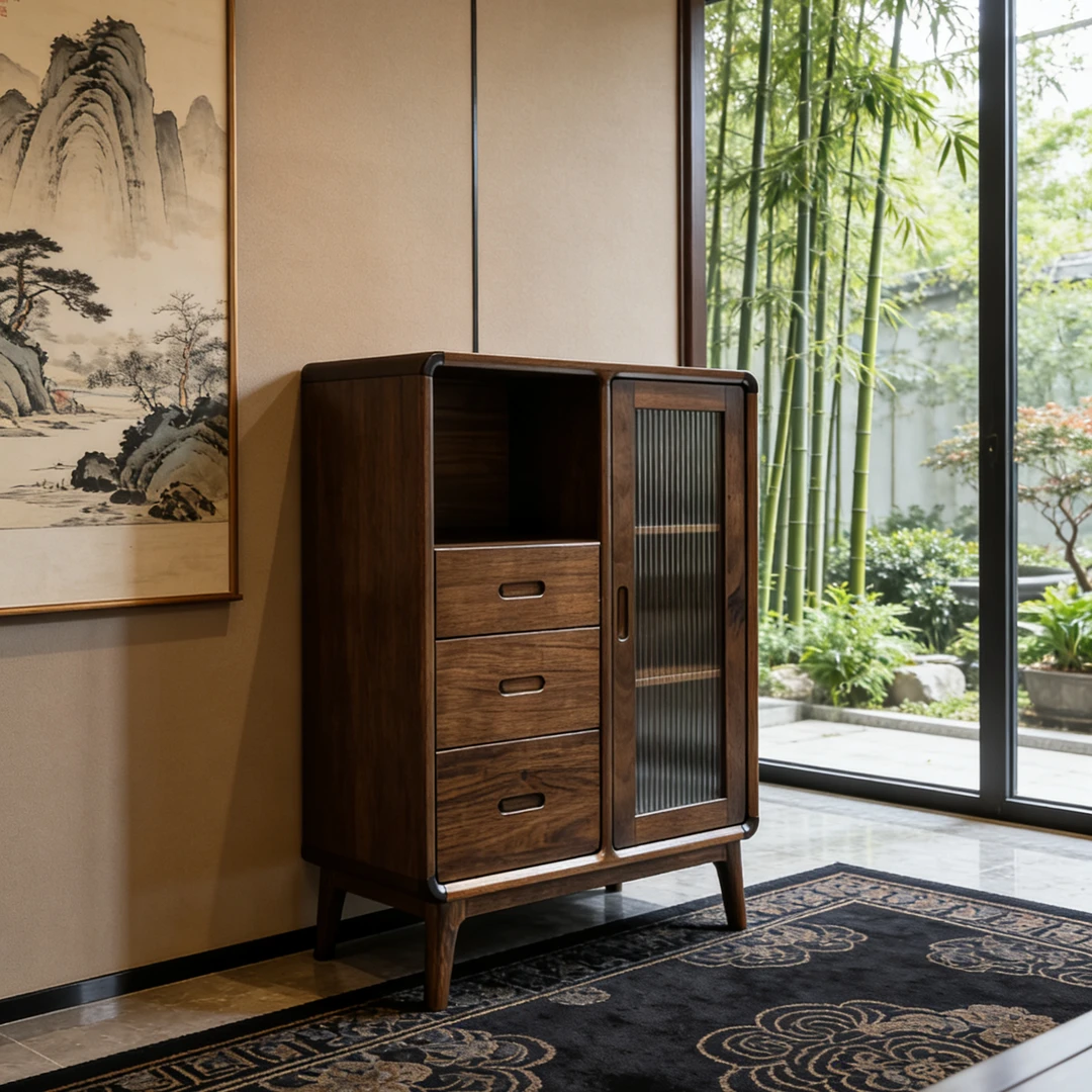 乌金木餐厅餐边柜茶水柜客厅家用简约储物柜茶边柜