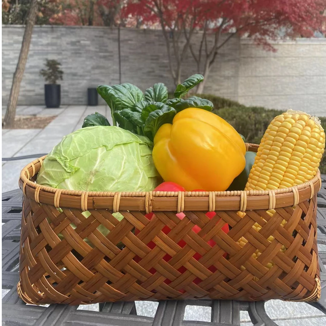精编竹篮竹编茶具收纳筐茶室水果篮馒头筐零食收纳筐竹筐家用
