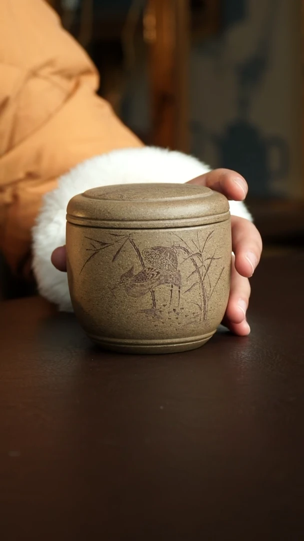 茶杯紫砂42号 荷鸟茶叶罐80克 徐群老师 宜兴紫砂原矿作品