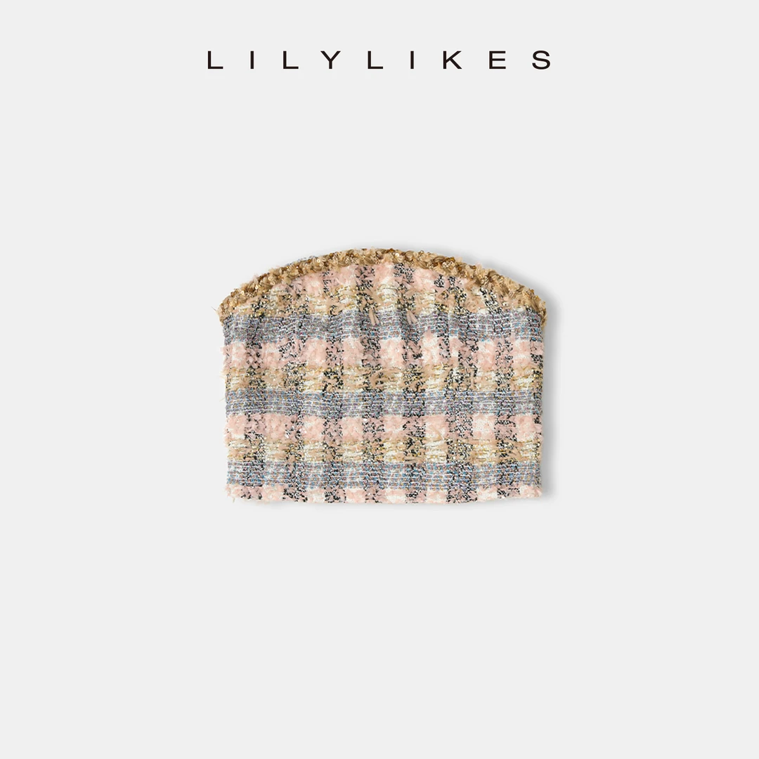 【LILYLIKES】回头率密码斜肩无袖撞色格子显瘦纯欲背心+气质抹胸