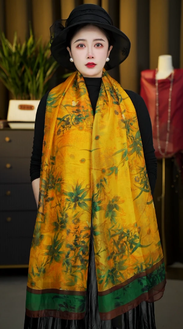 1318竹报平安 云纹纱130x180左右丝巾长巾