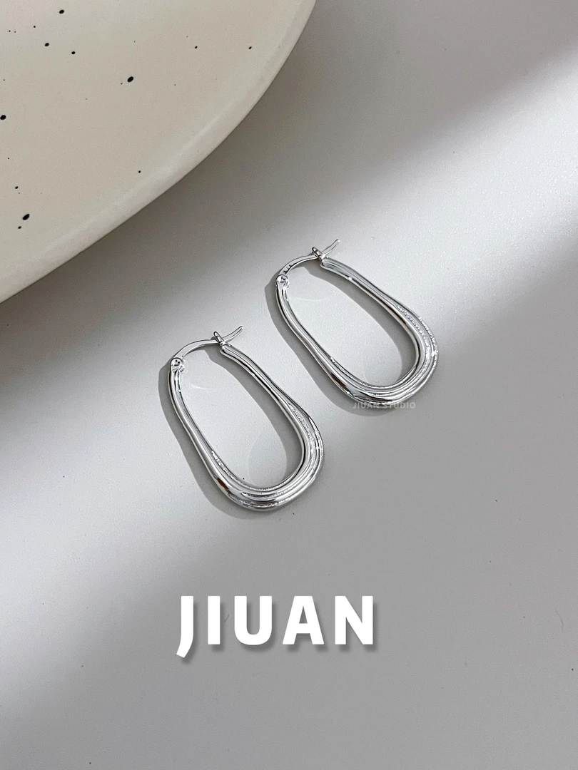 黄铜耳饰 日常通勤纹理素圈耳环简约气质百搭S925银针耳饰