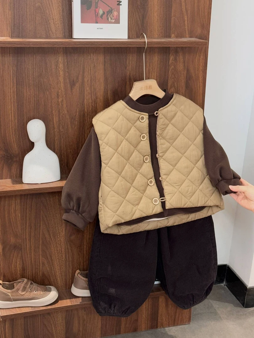 《春上新》森系儿童菱格夹棉马甲男童女童25CL829韩版绗棉坎肩外套