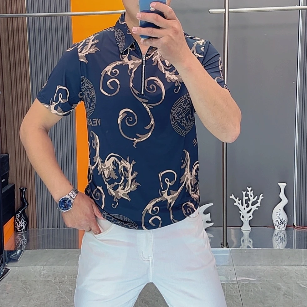 夏季短袖修身型男拉链常规Polo衫百搭衬衫韩版上衣休闲翻领轻奢