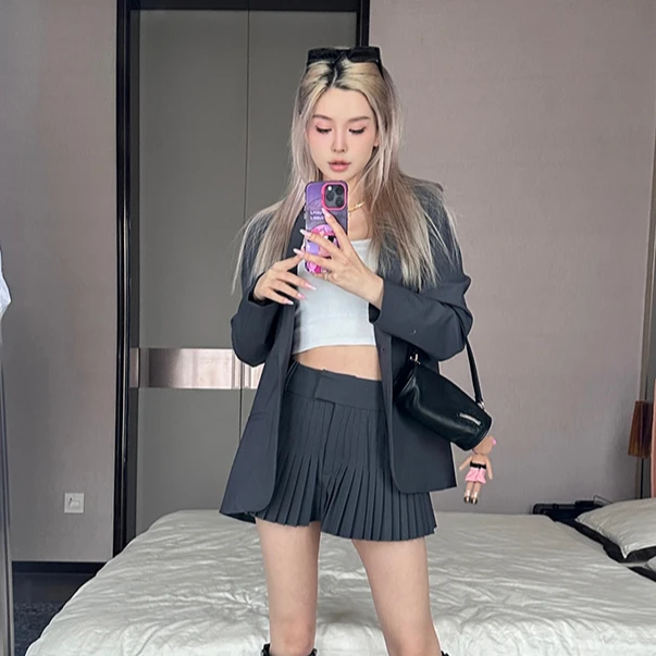 Mungs 1027「通勤时髦」自制版型超好开叉宽松西装外套