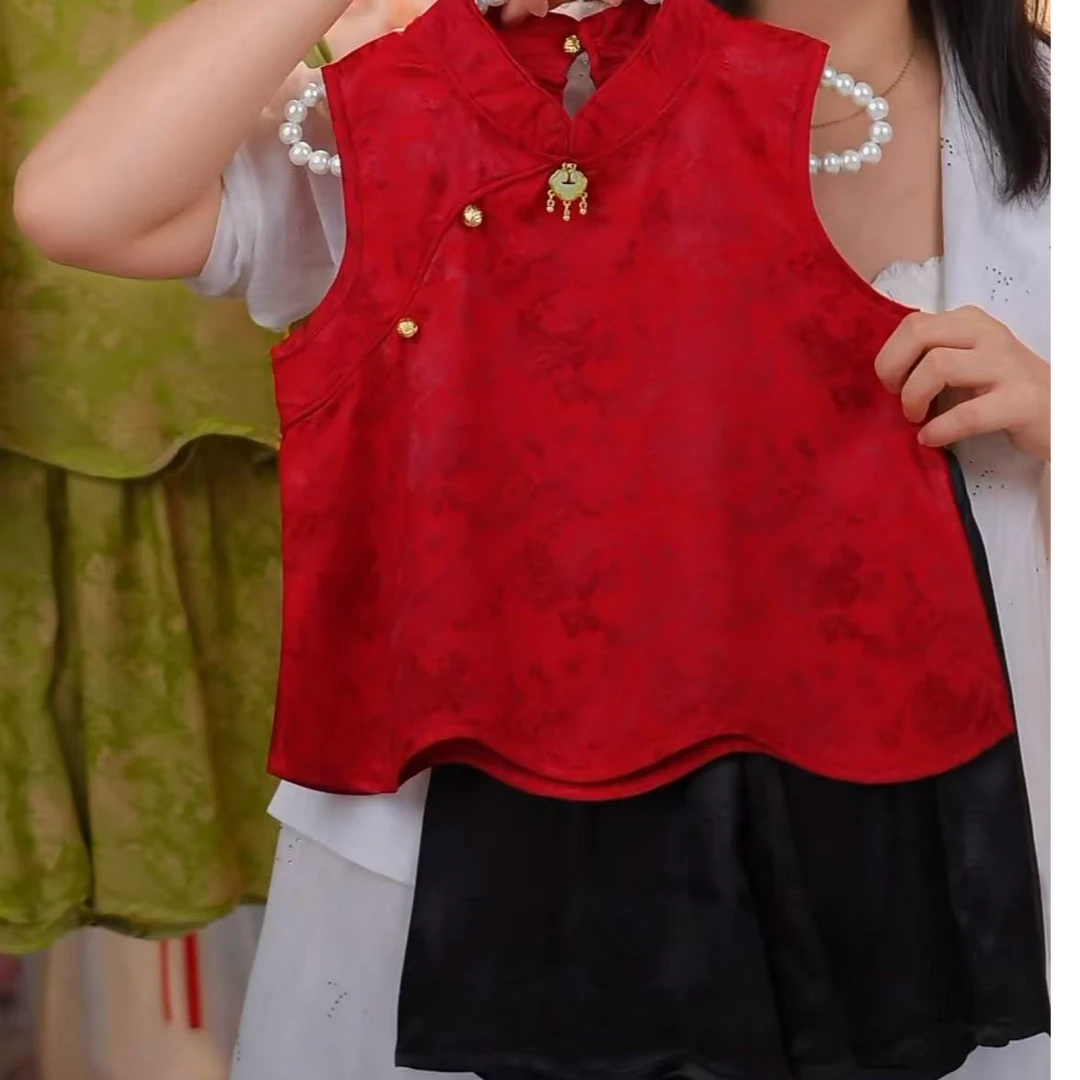 新款【新中式-无袖短裤两套装】新款2025女童套装