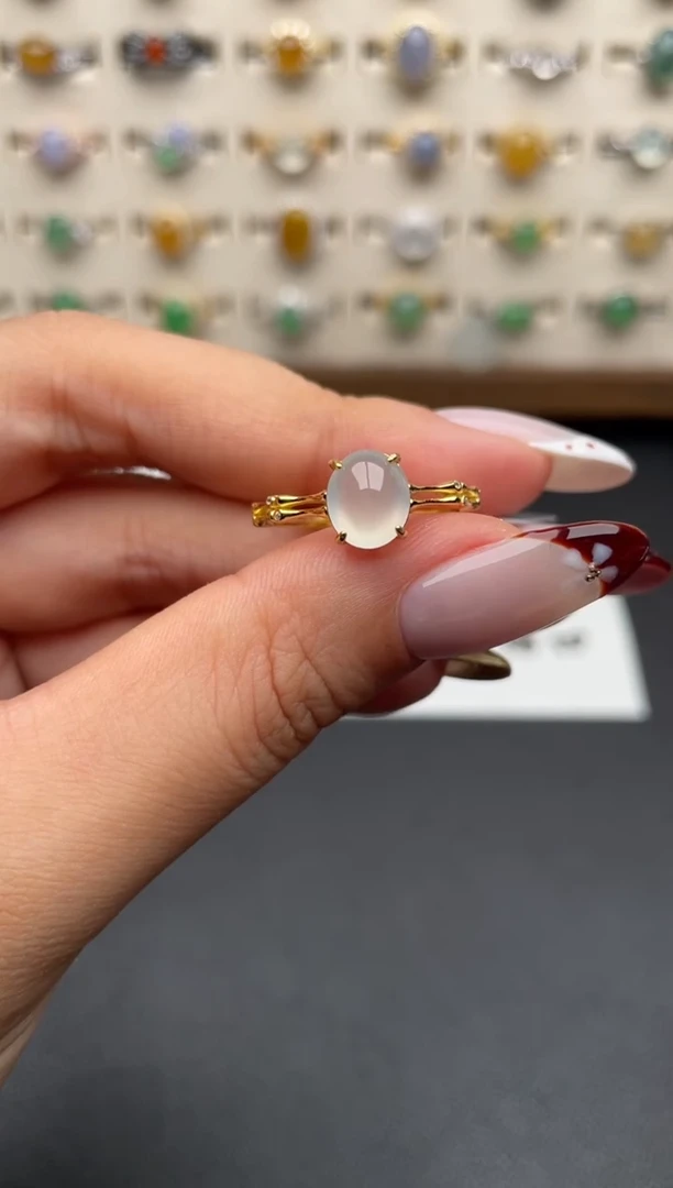 银S925镶嵌戒指翡翠一物一证一礼盒