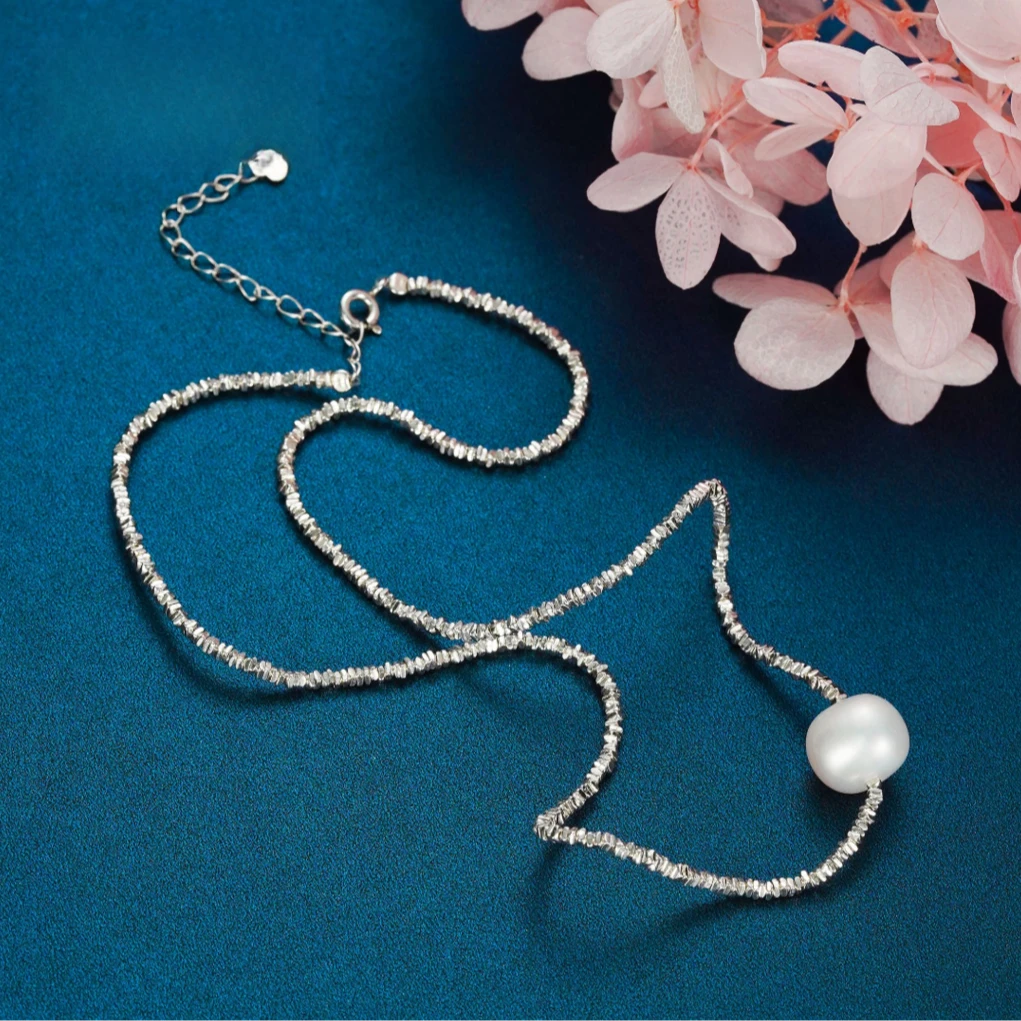 中国珠宝 链子925银仿珍珠 碎银子单珠项链轻奢小众百搭