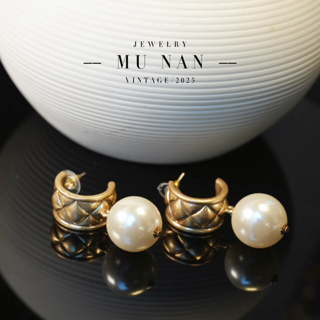 铜合金仿珍珠耳饰 【Y362248】中古环形珍珠耳钉宫廷风复古耳饰