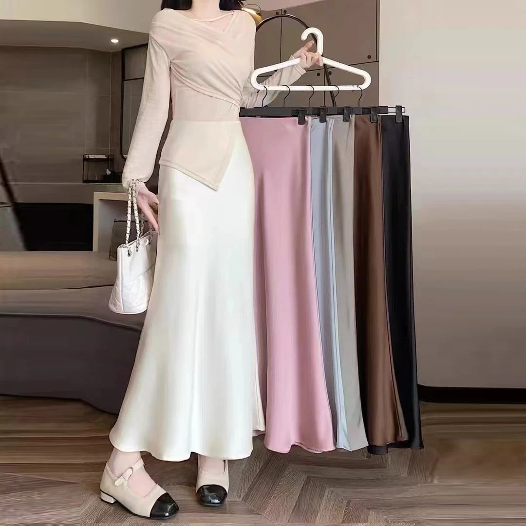 温柔风纯色简约小众半身裙女高腰修身鱼尾裙时尚气质中长裙子1701
