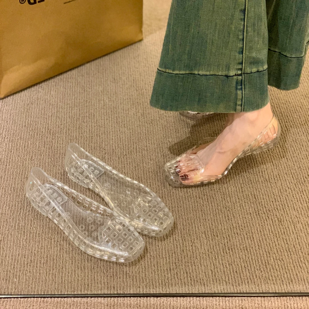 透明果冻水晶凉鞋女凉拖鞋2025年夏季新款爆款平底博主洞洞鞋雨鞋