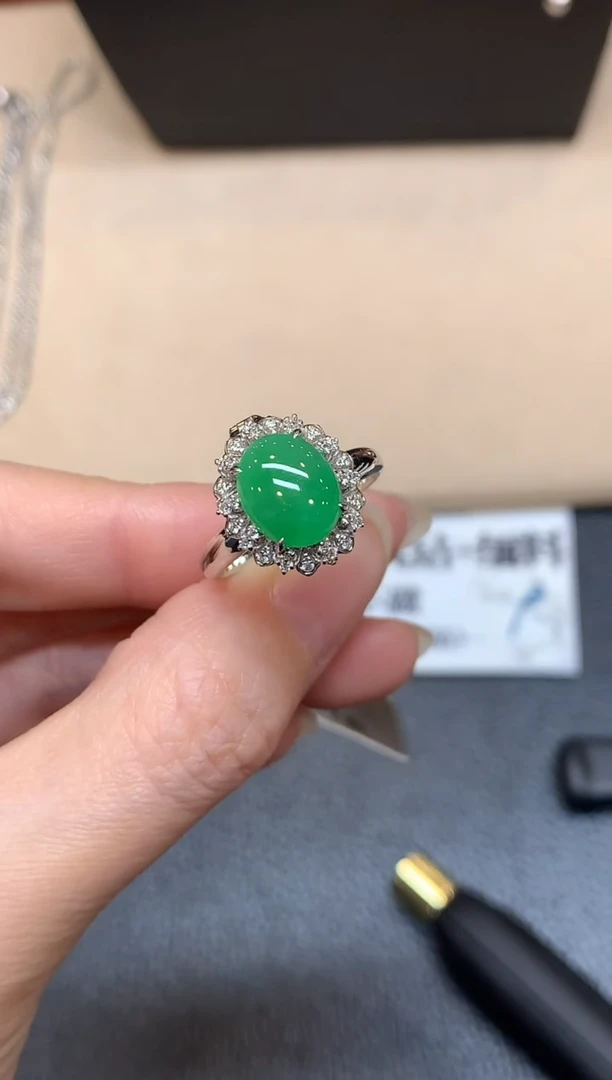 18K金镶嵌戒指翡翠4【无服务费蛋面两用款