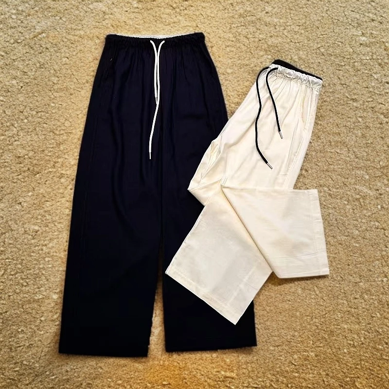 【锦衣服饰】QQBB 3265韩系要拼色抽绳松紧腰阔腿裤