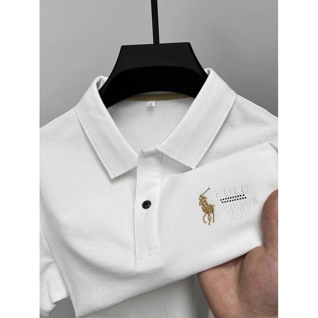 高端休闲男士短袖t恤夏季保罗polo衫男字母刺绣外贸原单翻领T恤