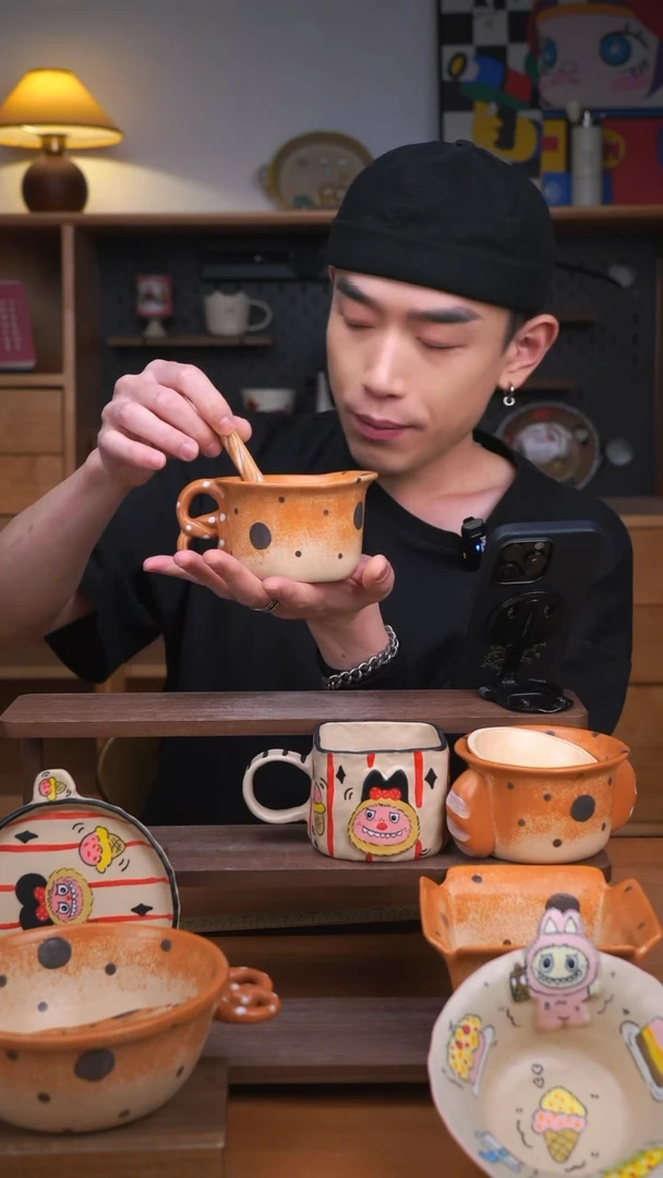 杯子景德镇可爱设计师款陶瓷（带搅拌棒）