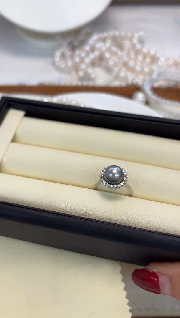 银S925镶嵌戒指海水珍珠S****a大溪地戒指