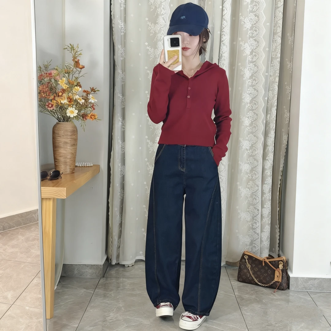 秋冬款高腰垂感休闲百搭显高显瘦弯刀牛仔裤女