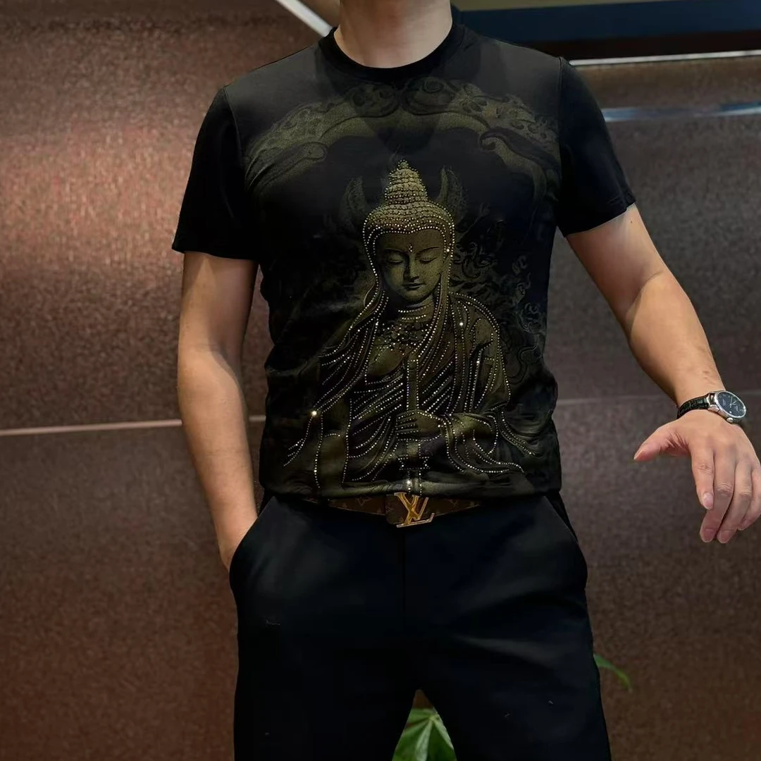 佛在心中短袖夏季短袖T恤半袖设计师上衣时尚休闲黑色