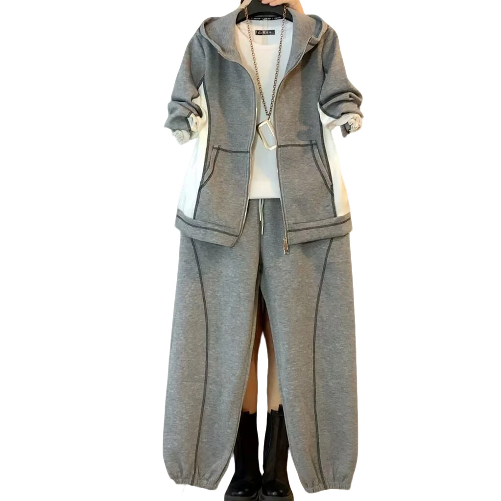 大维罗依YML新款大码休闲百搭连帽拼接百搭套装