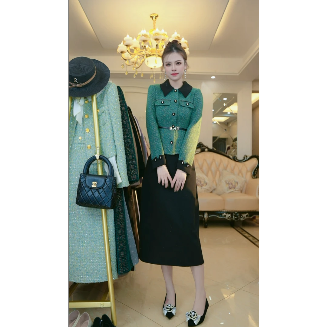 梦想服饰2025秋冬时尚气质显瘦贵气轻奢俩件套连衣裙6150