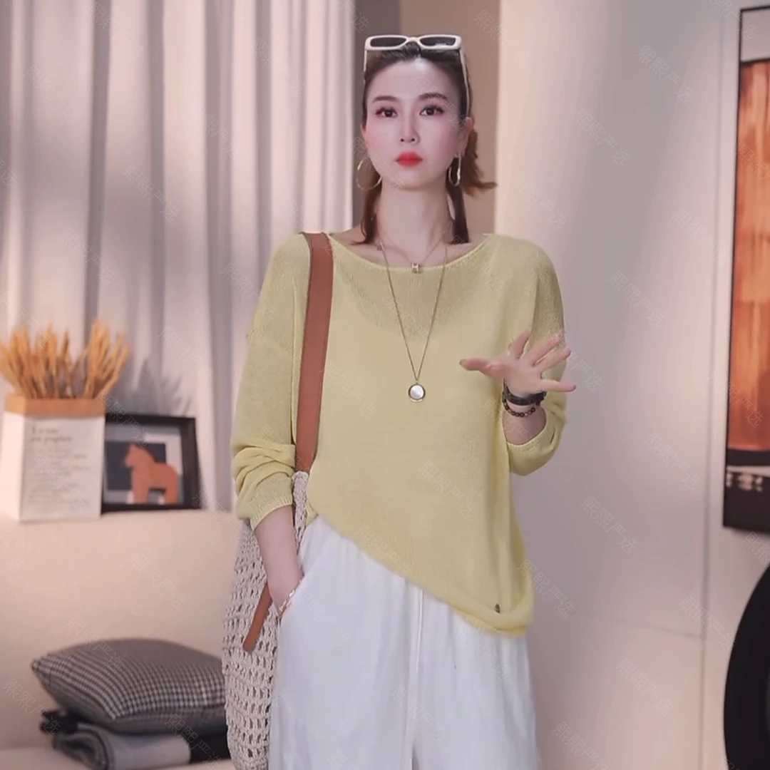 XX.YX(浪漫主义）夏季超柔-和纸纱简约松弛感圆领防晒针织衫20068
