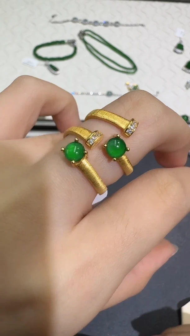 翡翠戒指银S925镀金镶嵌X0716-1822-84