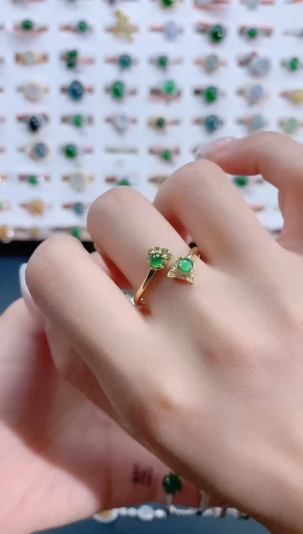 翡翠戒指银S925镶嵌天然翡翠