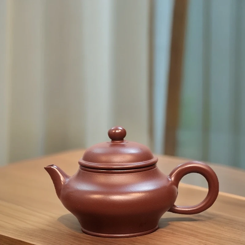 虚扁壶 紫泥全手工潮州手拉壶精品小壶工夫茶器泡茶壶