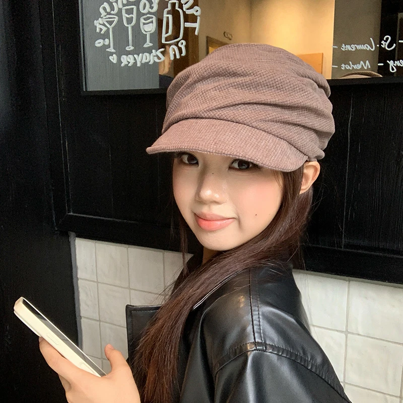 日系复古褶皱贝雷帽女秋季百搭遮阳报童帽文艺显脸小堆堆画家帽子