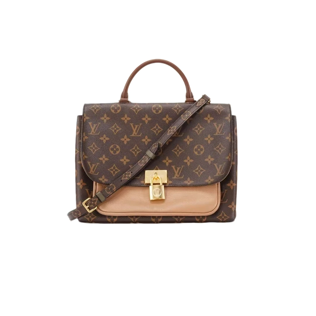 95新 LouisVuitton/路易威登 安洁利 LV老花拼色锁头邮差单肩包