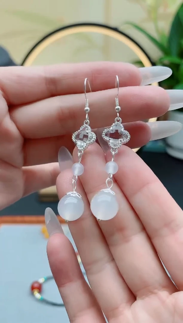 玛瑙/玉髓耳饰银S925镶嵌8896