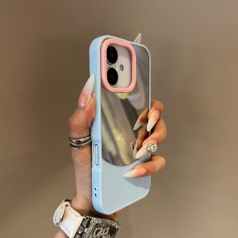 补妆镜撞色适用iPhone15promax手机壳苹果14可爱13创意12女11防摔