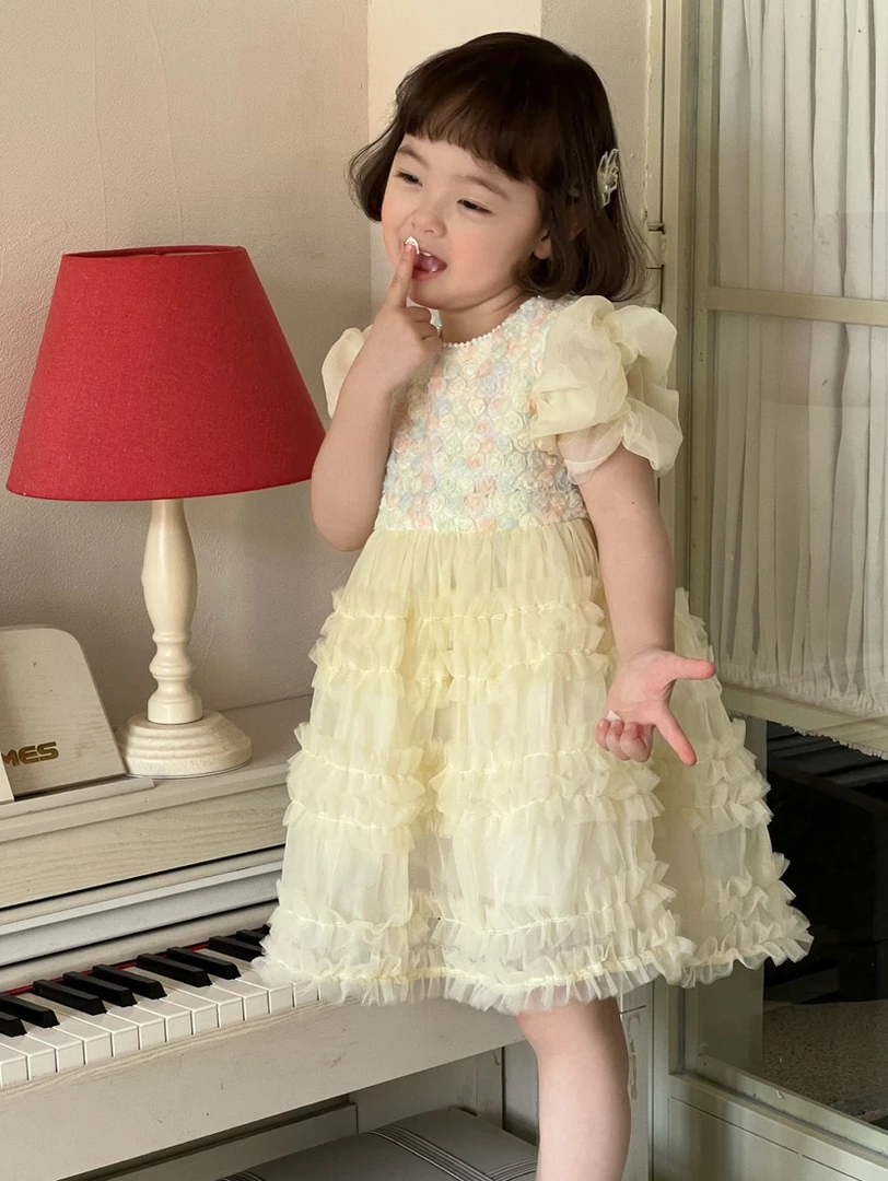 J610夏L·H·NIAO2025新款女童连衣裙洋气甜美超仙立体小花纱裙