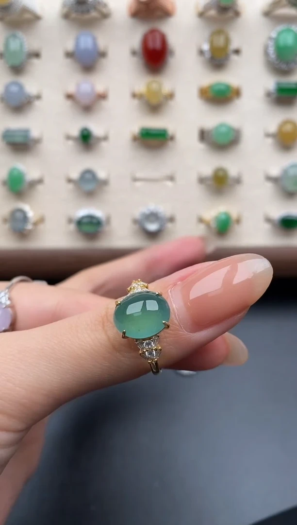 银S925镶嵌戒指翡翠一物一证一礼盒