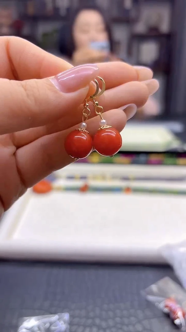 14K金镶嵌翡翠耳饰DIY款E827