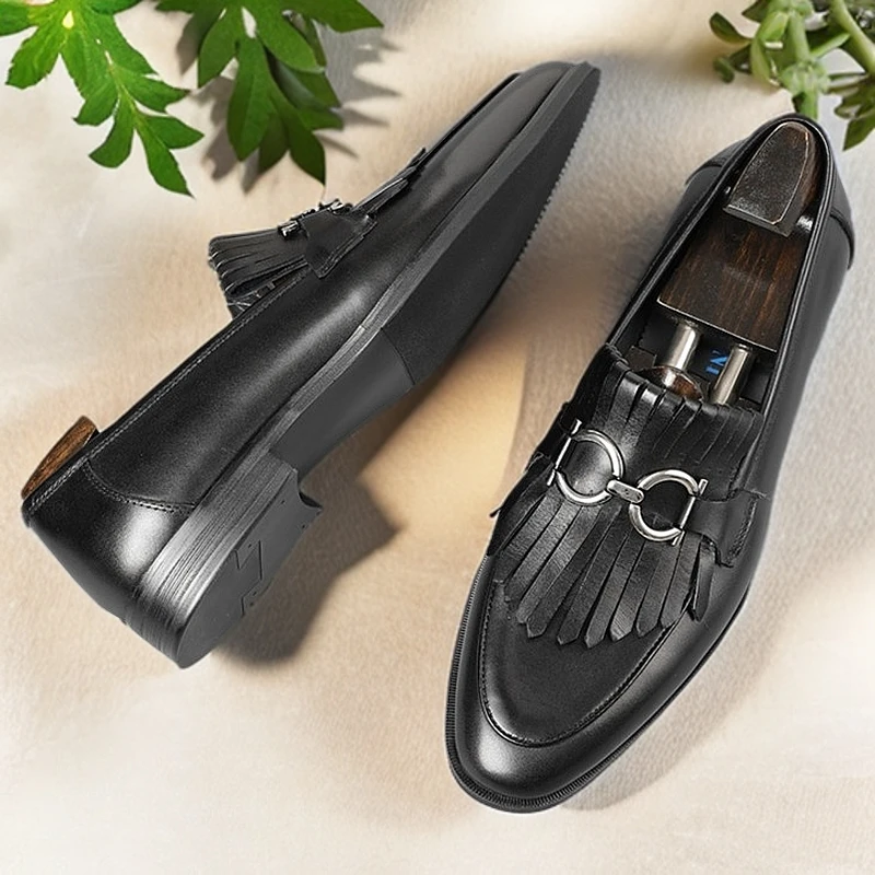 King&N/昆纳手工真皮时尚套脚休闲鞋头层牛皮低帮流苏驾车乐福鞋