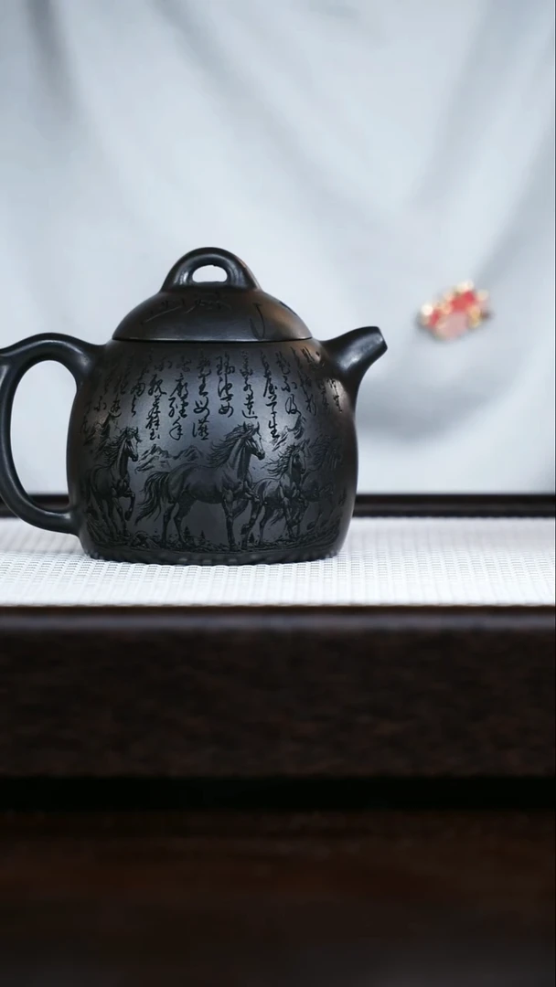 紫砂茶宠石黄八骏图秦权紫砂壶