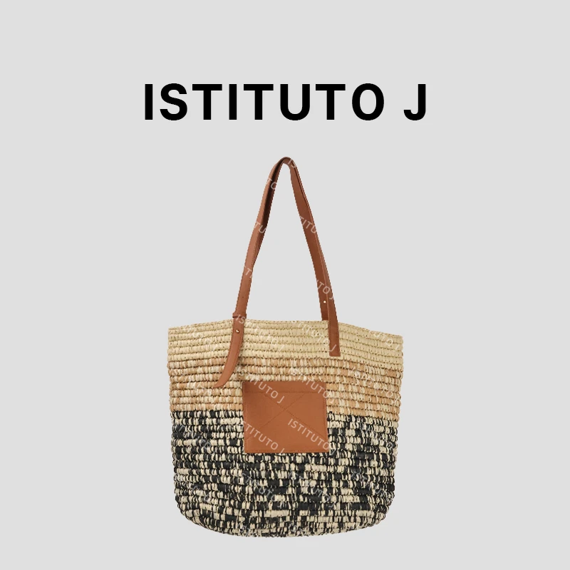ISTITUTO J2025夏女生时尚大牌手工编织超纤皮包挂件纸草单肩包