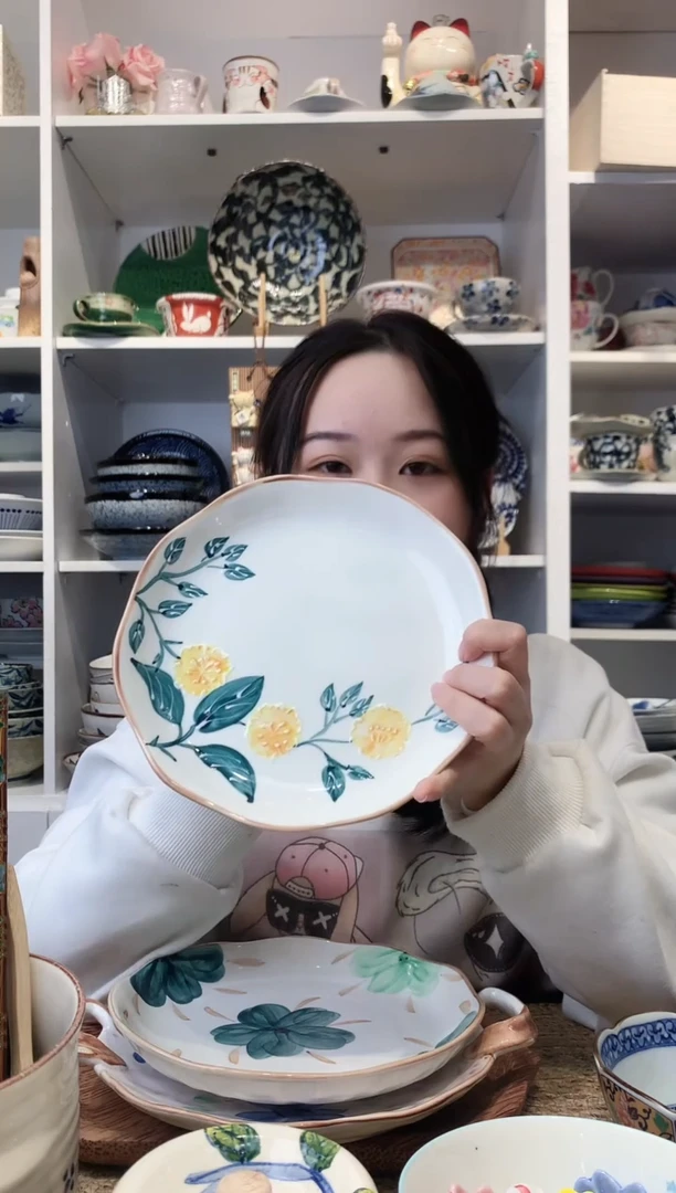 陶瓷【清仓】美浓烧花卉圆盘19.5cm