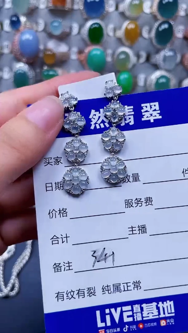 银S925镶嵌翡翠耳饰341